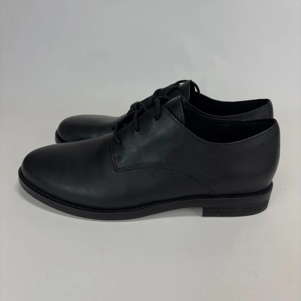 Eileen Fisher Oxford Shoes Women 7.5 Black Leather Lace Up Derby Minimalist Work